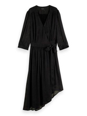 Scotch & Soda Asymmetric Wrap Kleid Damen Schwarz | SN-SAS56800