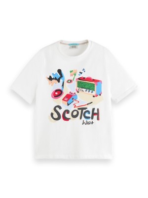 Scotch & Soda Baumwoll In Conversion Day & Night Graphic Relaxed Fit T-Shirt Damen Weiß | SN-SAS56744