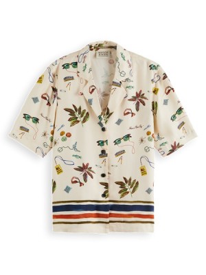 Scotch & Soda Camp With Border Print Hemd Damen Beige | SN-SAS56761