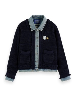 Scotch & Soda Denim Tweed Mix Jacken Damen Navy | SN-SAS56869