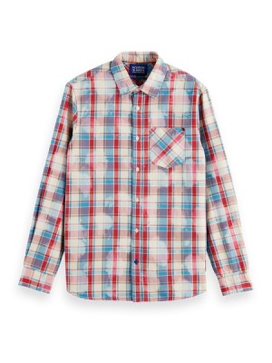 Scotch & Soda Denim Washed Checked Workwear Hemd Herren Rot | SN-SAS56526