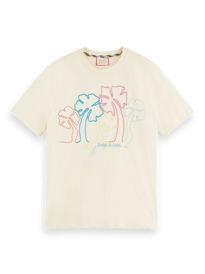 Scotch & Soda Embroidered Artwork T-Shirt Herren Grau | SN-SAS56485