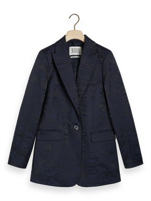 Scotch & Soda Feather Jacquard Single Breasted Blazer Damen Navy | SN-SAS56824
