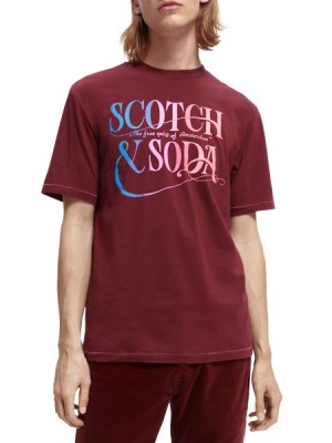 Scotch & Soda Organic Jersey Artwork T-Shirt Herren Bordeaux | SN-SAS56461