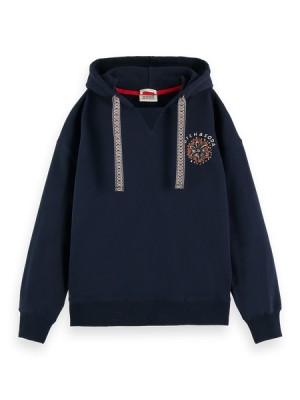 Scotch & Soda Placement Print Oversized Sweatshirts Damen Navy | SN-SAS56723