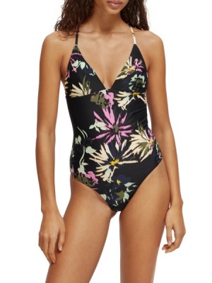 Scotch & Soda Printed Badeanzug Damen Schwarz | SN-SAS56881