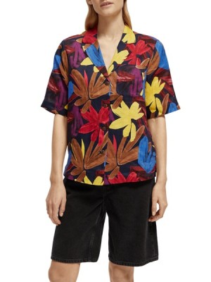 Scotch & Soda Printed Linen Camp Hemd Damen Blumen Camouflage | SN-SAS56766