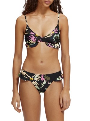 Scotch & Soda Printed Ruffled Bikini Bottom Badeanzug Damen Schwarz | SN-SAS56893