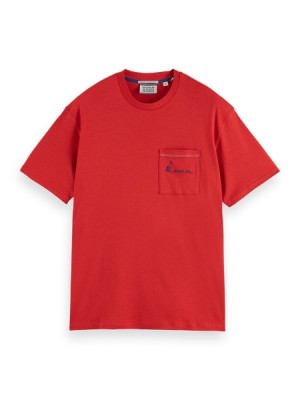 Scotch & Soda Relaxed Fit Lyocell Pocket T-Shirt Herren Rot | SN-SAS56446