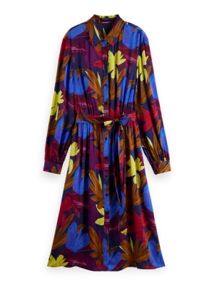 Scotch & Soda Relaxed Fit Printed Midi Jacquard Kleid Damen Blumen Camouflage | SN-SAS56777