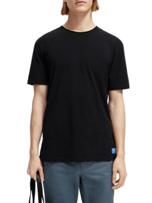 Scotch & Soda Relaxed Fit Raw-edge Organic Baumwoll T-Shirt Herren Schwarz | SN-SAS56473