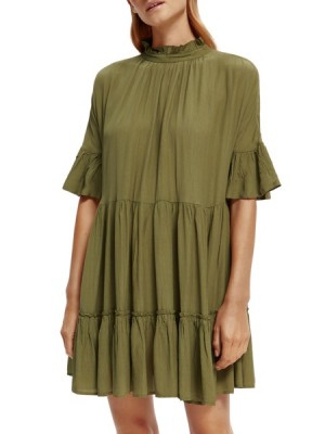 Scotch & Soda Ruffle-sleeved Tiered Mini Kleid Damen Grün | SN-SAS56778