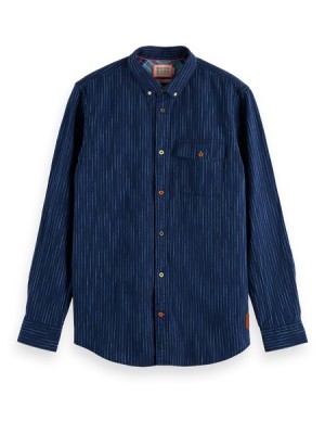 Scotch & Soda Stripe Linen Hemd Herren Blau | SN-SAS56524