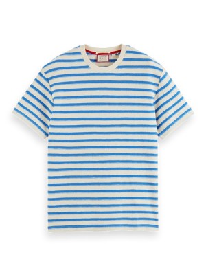 Scotch & Soda Structured Yarn Dye Stripe T-Shirt Herren Blau | SN-SAS56491