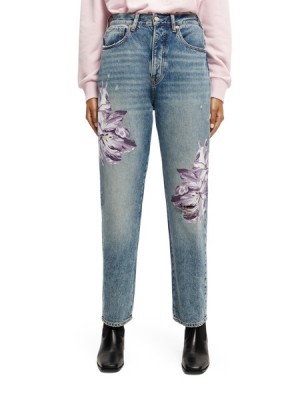 Scotch & Soda The Bay Printed Organic Baumwoll Boyfriend Jeans Damen Blau | SN-SAS56830
