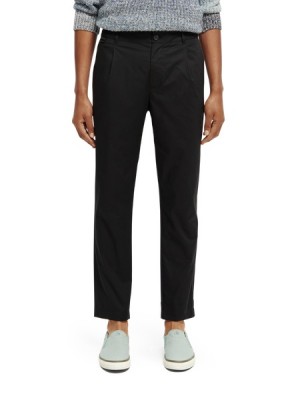 Scotch & Soda The Blake Regular Slim Fit Falten Poplin Hose Herren Schwarz | SN-SAS56554