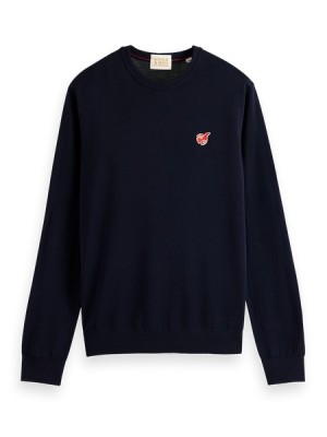 Scotch & Soda The Free Spirit Peace Bird Merino Wolle Crewneck Pullover Herren Navy | SN-SAS56421