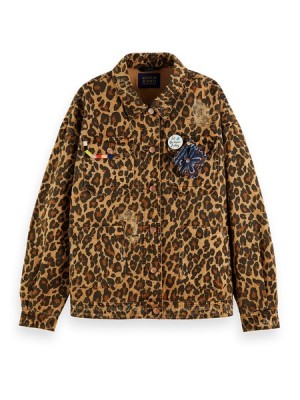 Scotch & Soda Washed Twill Boyfriend Fit Workwear Jacken Damen Leopard | SN-SAS56864