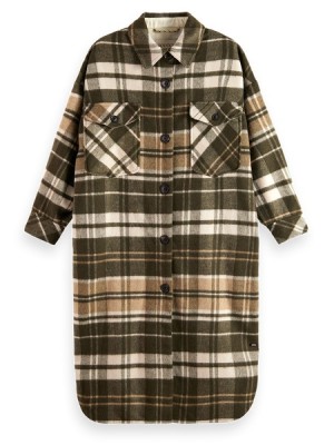 Scotch & Soda Wolle Blend Checked Long Jacken Damen Grün | SN-SAS56858