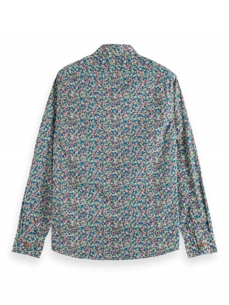 Scotch & Soda Allover Flower Print Hemd Herren Grün Blumen | SN-SAS56512