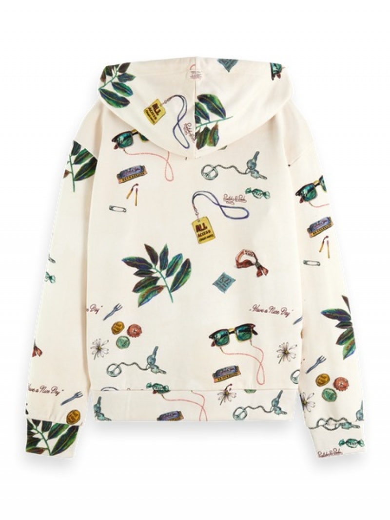 Scotch & Soda Aop Relaxed Fit Hoodie Damen Beige | SN-SAS56724