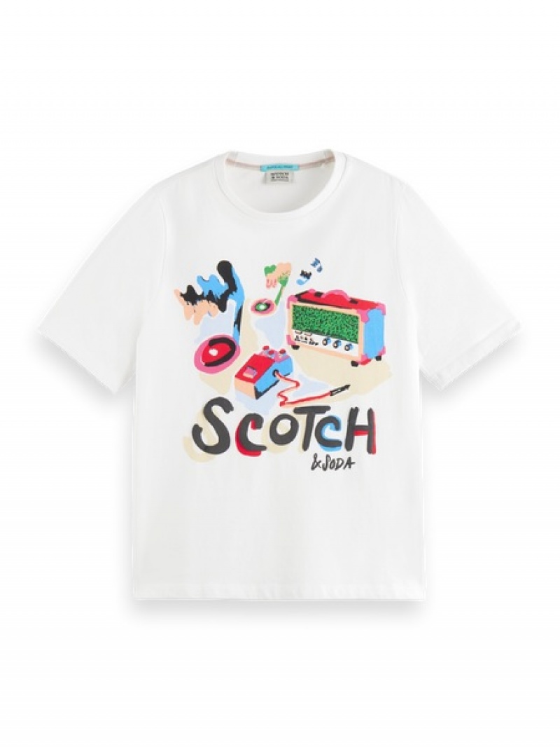 Scotch & Soda Baumwoll In Conversion Day & Night Graphic Relaxed Fit T-Shirt Damen Weiß | SN-SAS56744