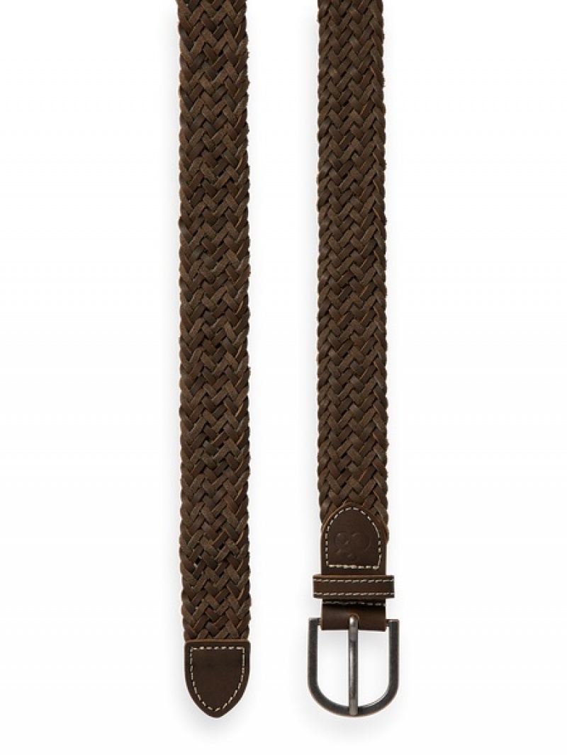 Scotch & Soda Braided Leder & Wildleder Gürtel Herren Dunkelgrau Braun | SN-SAS56696
