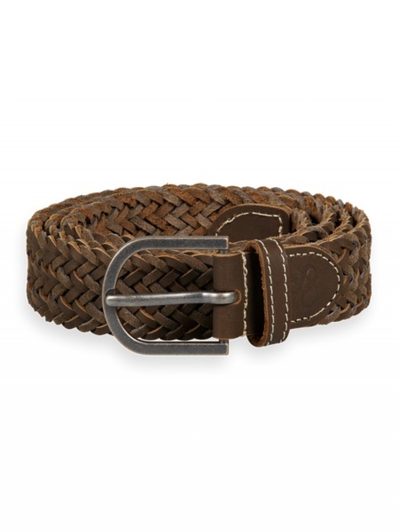 Scotch & Soda Braided Leder & Wildleder Gürtel Herren Dunkelgrau Braun | SN-SAS56696