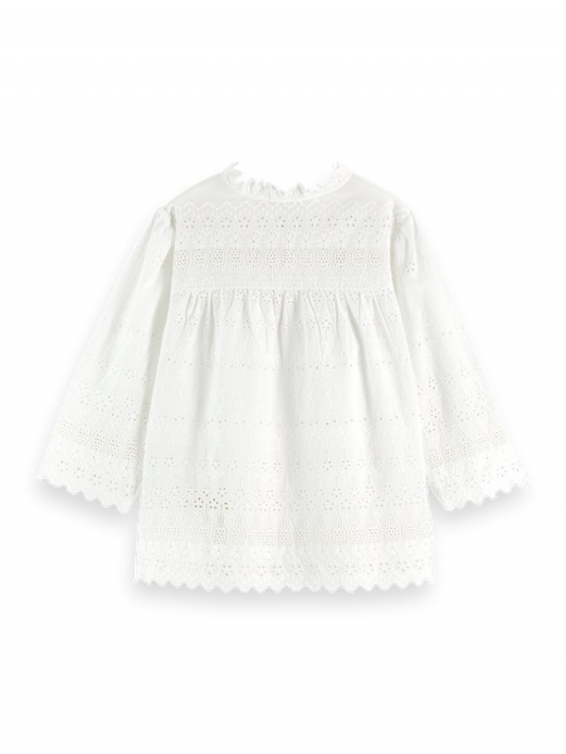 Scotch & Soda Broderie Anglaise Oberteile Damen Weiß | SN-SAS56758