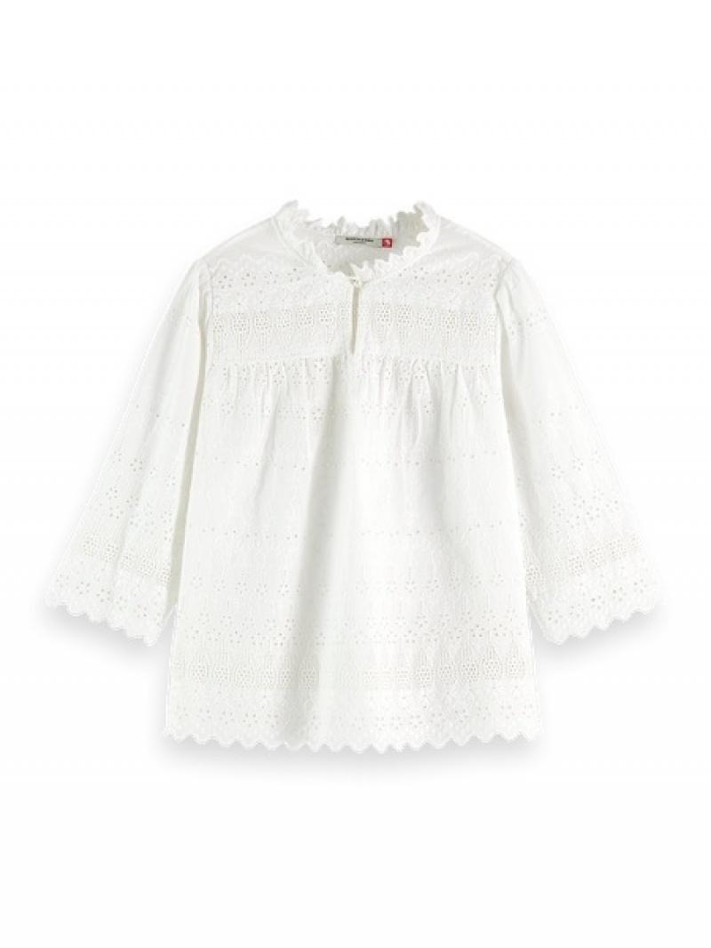 Scotch & Soda Broderie Anglaise Oberteile Damen Weiß | SN-SAS56758