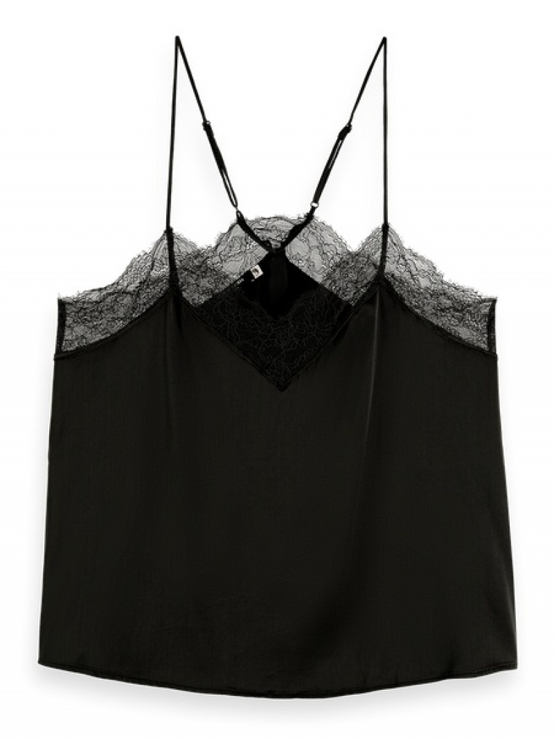 Scotch & Soda Camisole With Spitze Detail Oberteile Damen Schwarz | SN-SAS56752