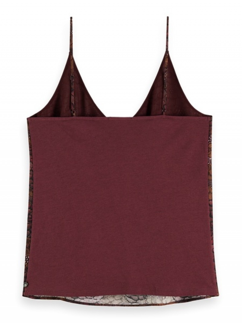 Scotch & Soda Camisole Woven Front Jersey Back Oberteile Damen Bordeaux | SN-SAS56756