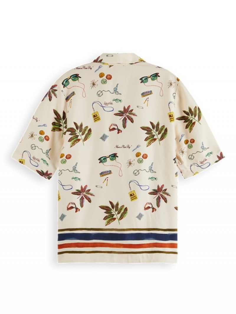 Scotch & Soda Camp With Border Print Hemd Damen Beige | SN-SAS56761