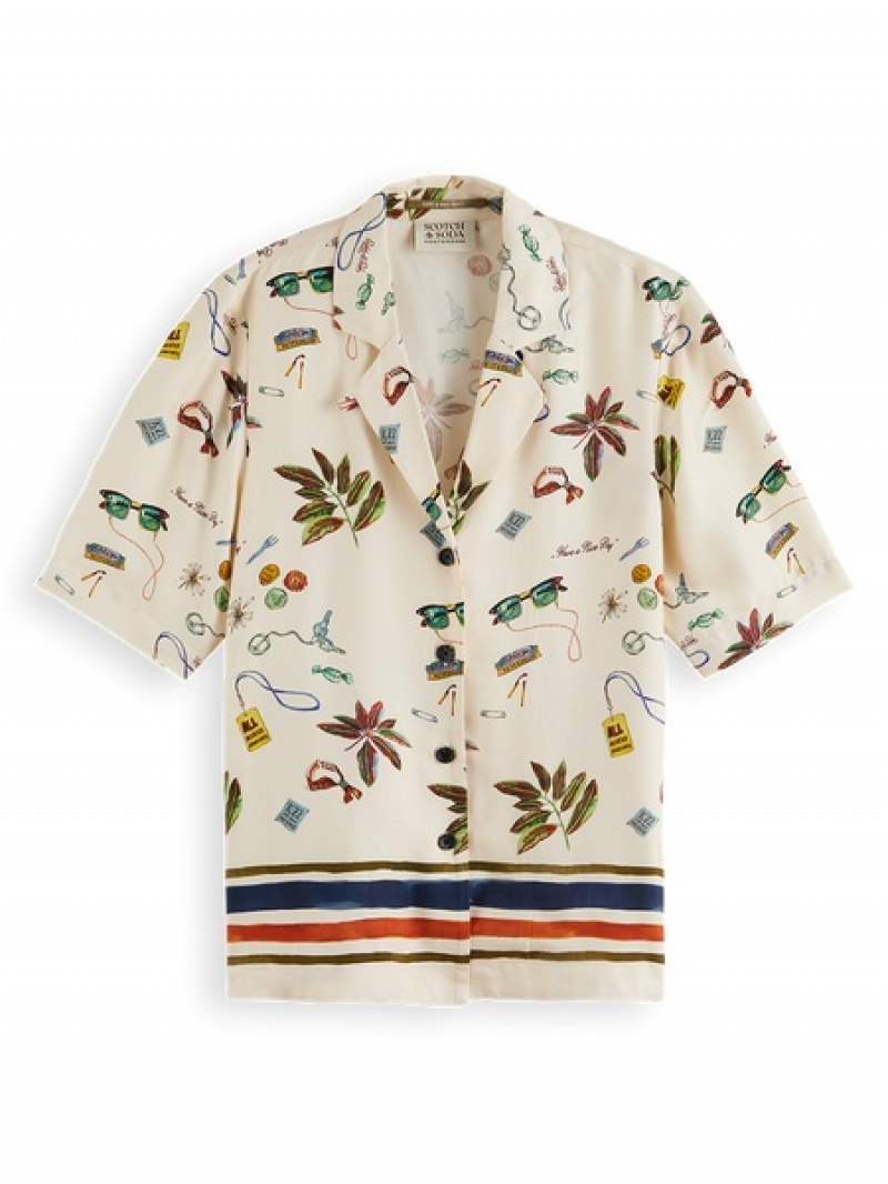 Scotch & Soda Camp With Border Print Hemd Damen Beige | SN-SAS56761