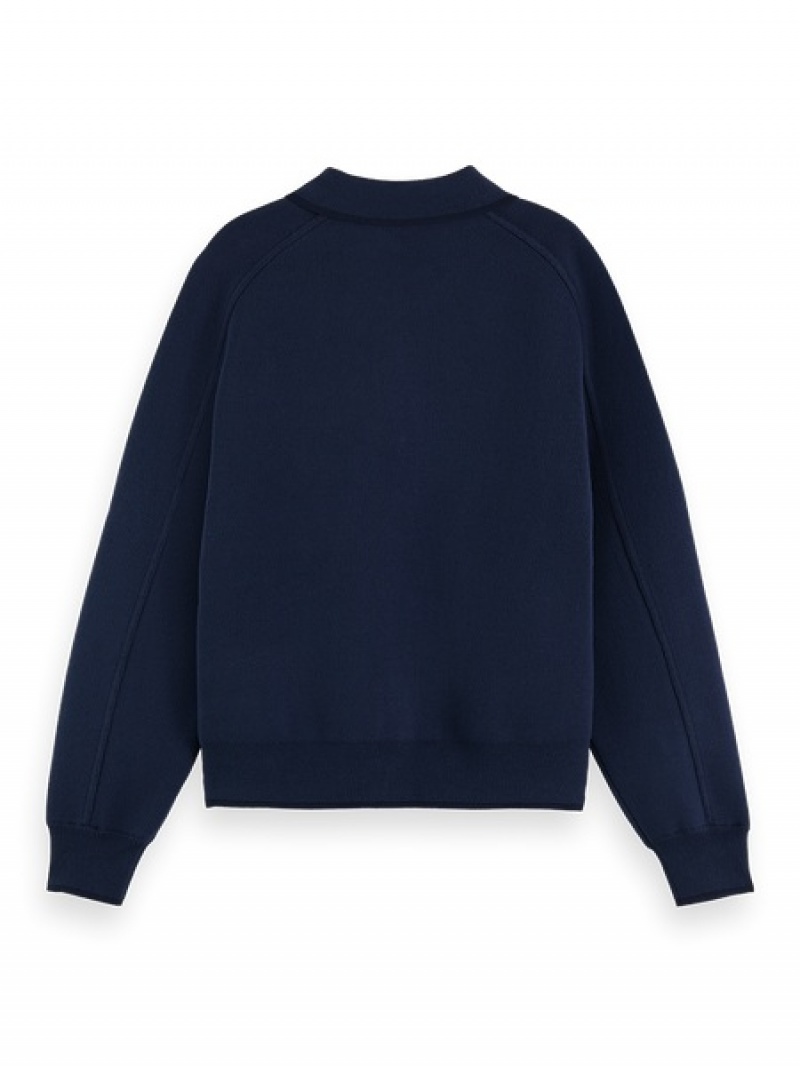 Scotch & Soda Compact Pocket Detail Gestrickt Jacken Damen Navy | SN-SAS56713
