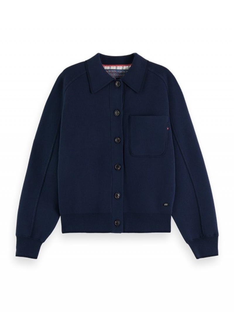 Scotch & Soda Compact Pocket Detail Gestrickt Jacken Damen Navy | SN-SAS56713