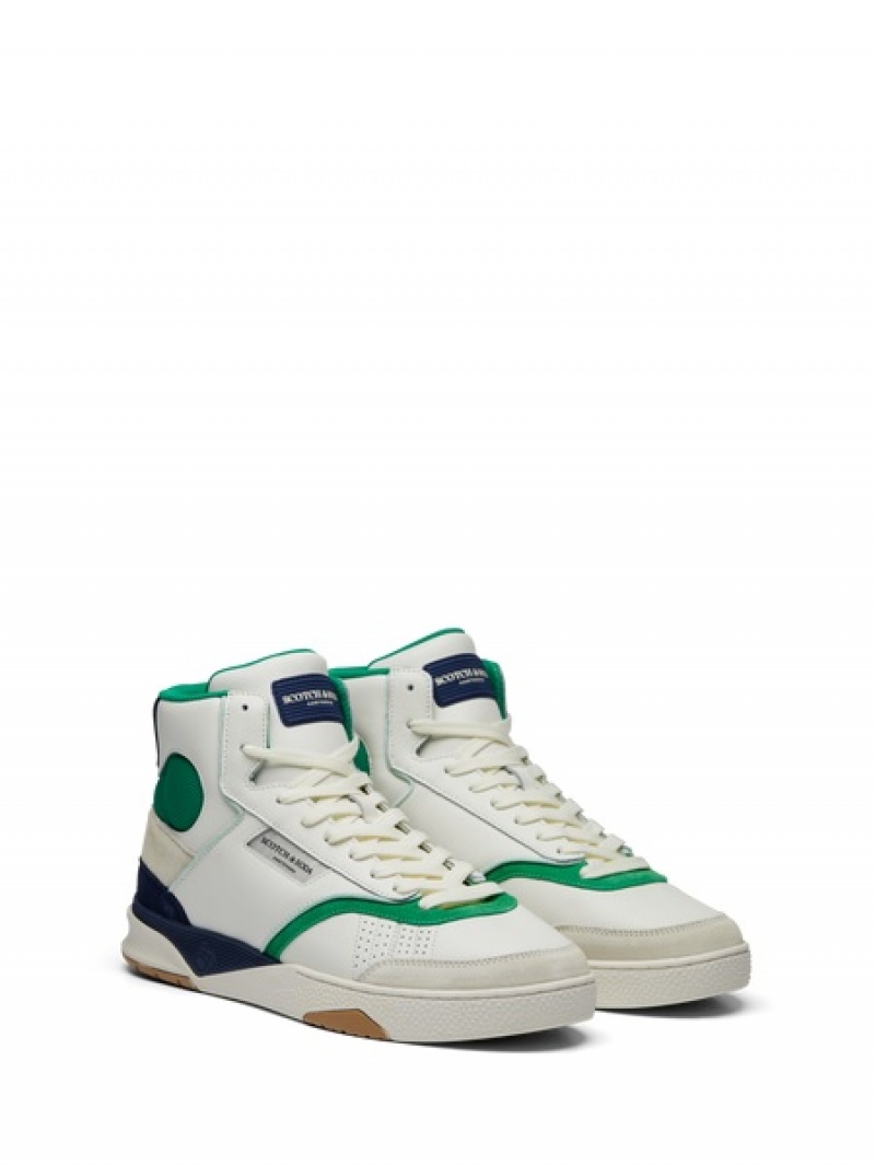 Scotch & Soda Court Cup Sneakers Herren Weiß Grün | SN-SAS56687