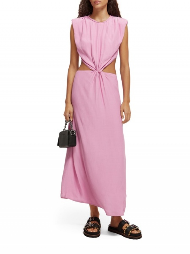 Scotch & Soda Cut Out Midi Kleid Damen Lila Rosa | SN-SAS56779
