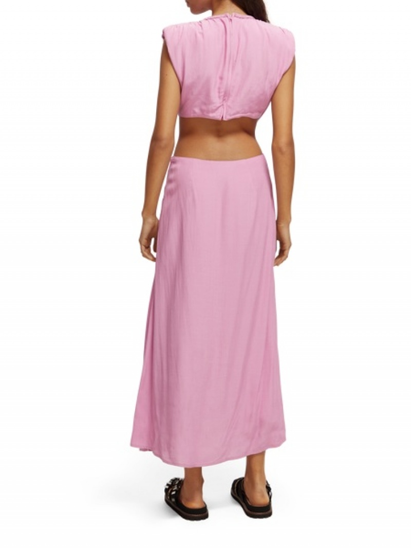 Scotch & Soda Cut Out Midi Kleid Damen Lila Rosa | SN-SAS56779