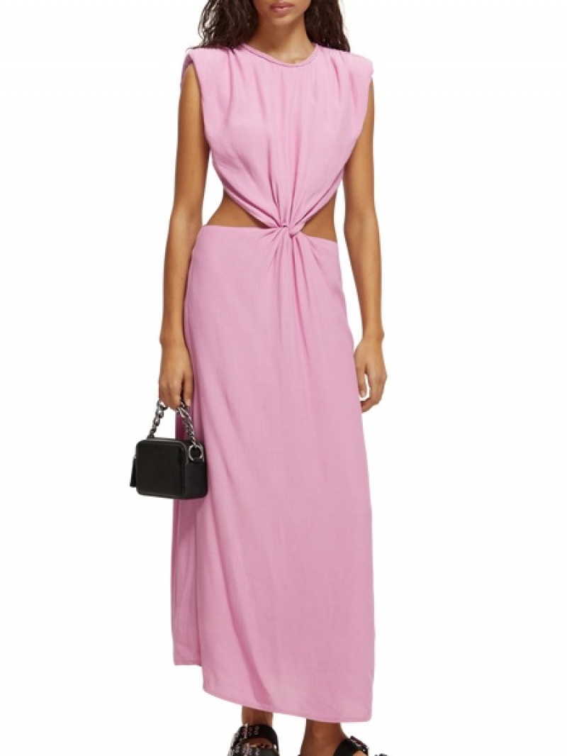 Scotch & Soda Cut Out Midi Kleid Damen Lila Rosa | SN-SAS56779