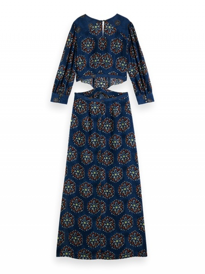 Scotch & Soda Cut-out Maxi Kleid Damen Blau | SN-SAS56803