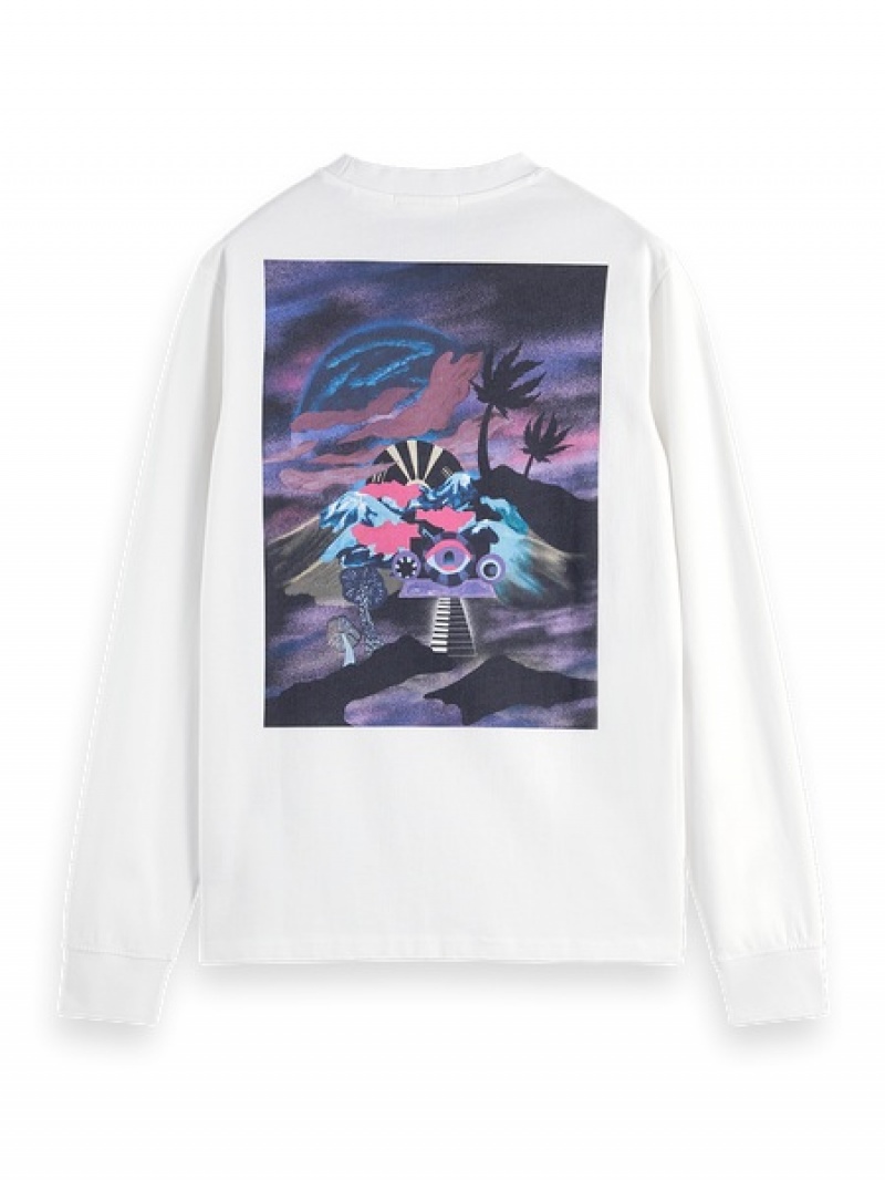 Scotch & Soda Day & Night Long Sleeve T-Shirt Herren Weiß | SN-SAS56492