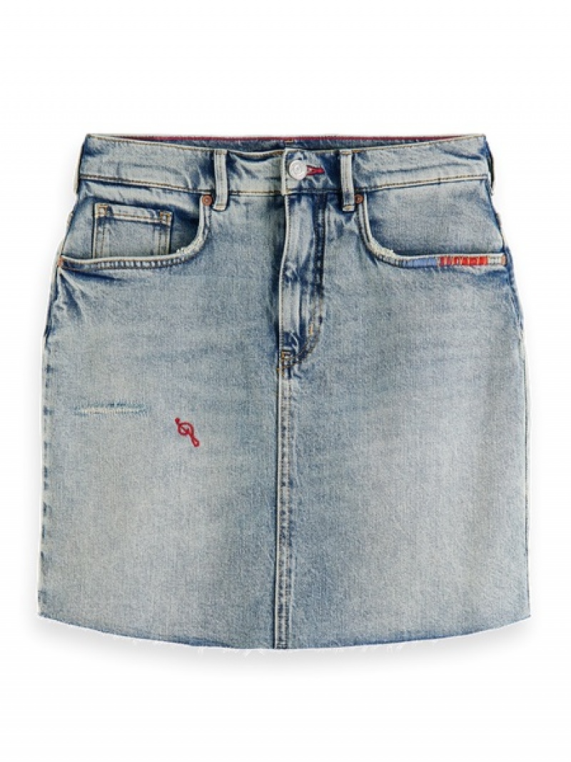 Scotch & Soda Denim Mini With Premium Wash GolfSkirts Damen Blau | SN-SAS56797