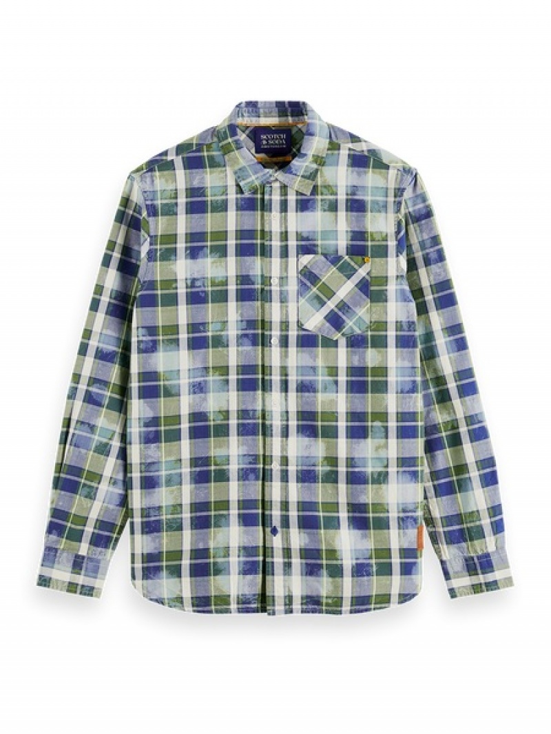 Scotch & Soda Denim Washed Checked Workwear Hemd Herren Grün | SN-SAS56523