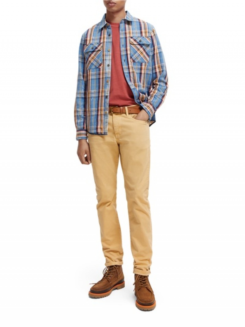 Scotch & Soda Distressed Regular-fit Flannel Checked Hemd Herren Mehrfarbig | SN-SAS56515