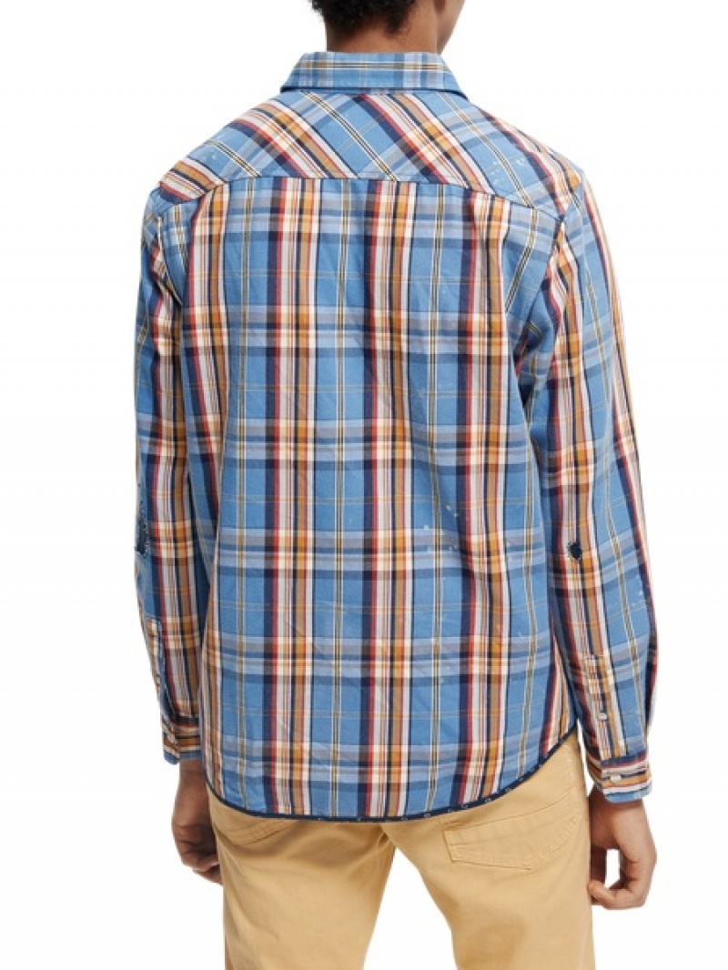 Scotch & Soda Distressed Regular-fit Flannel Checked Hemd Herren Mehrfarbig | SN-SAS56515
