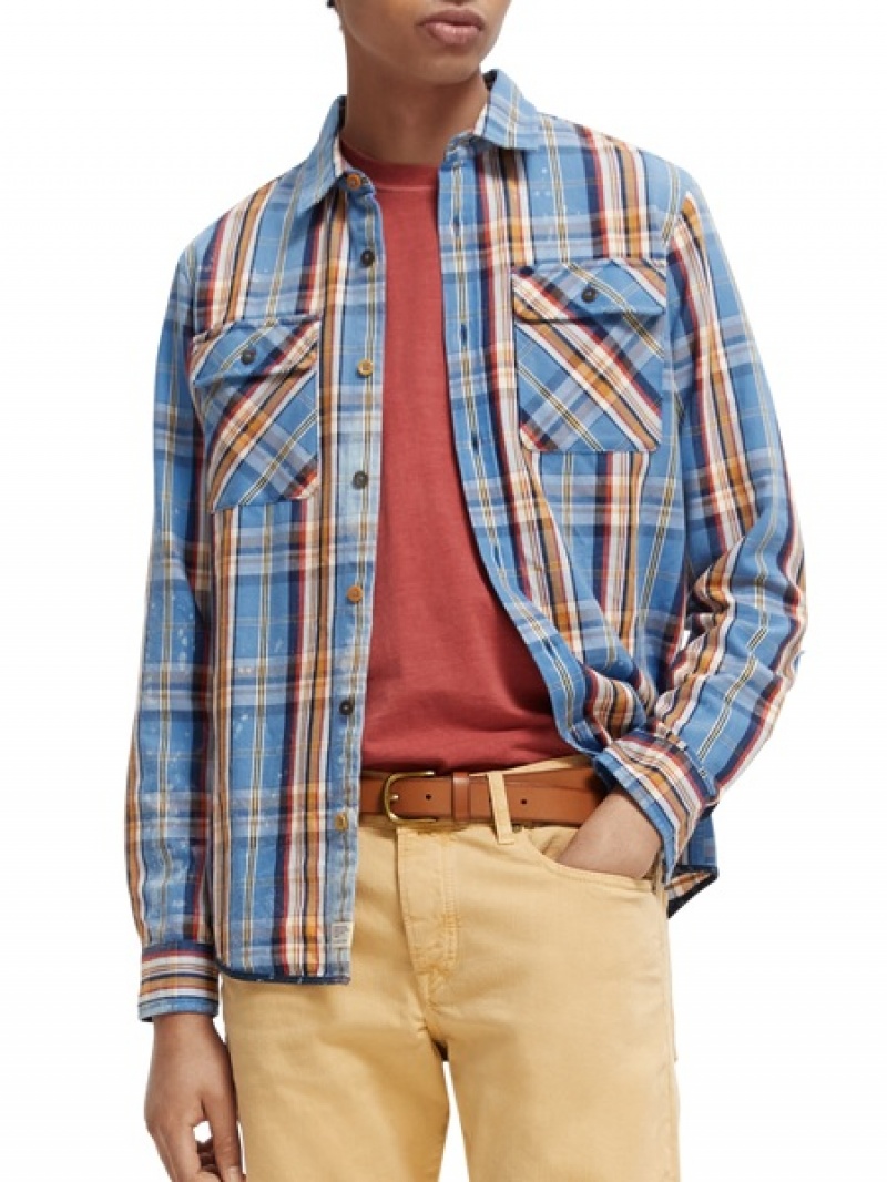 Scotch & Soda Distressed Regular-fit Flannel Checked Hemd Herren Mehrfarbig | SN-SAS56515