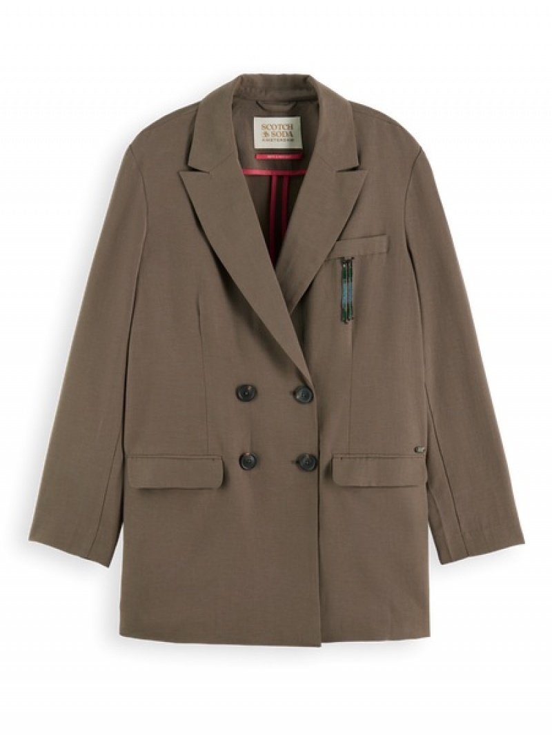 Scotch & Soda Drapey Double Breasted Blazer Damen Dunkelgrau Braun | SN-SAS56826