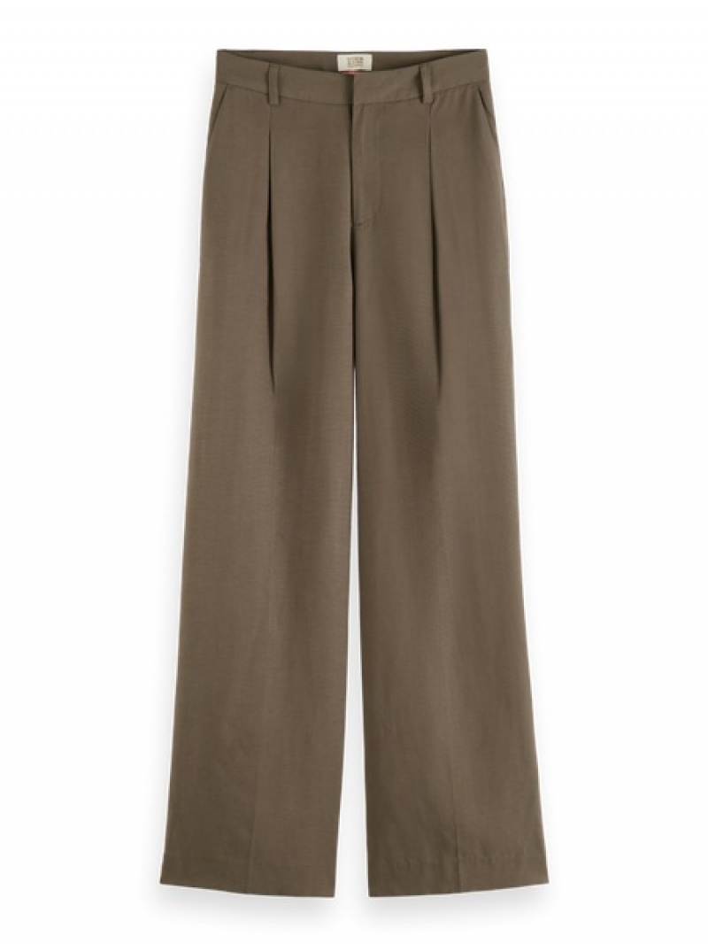 Scotch & Soda Drapey Mid-rise Weite Leg Hose Damen Dunkelgrau Braun | SN-SAS56845