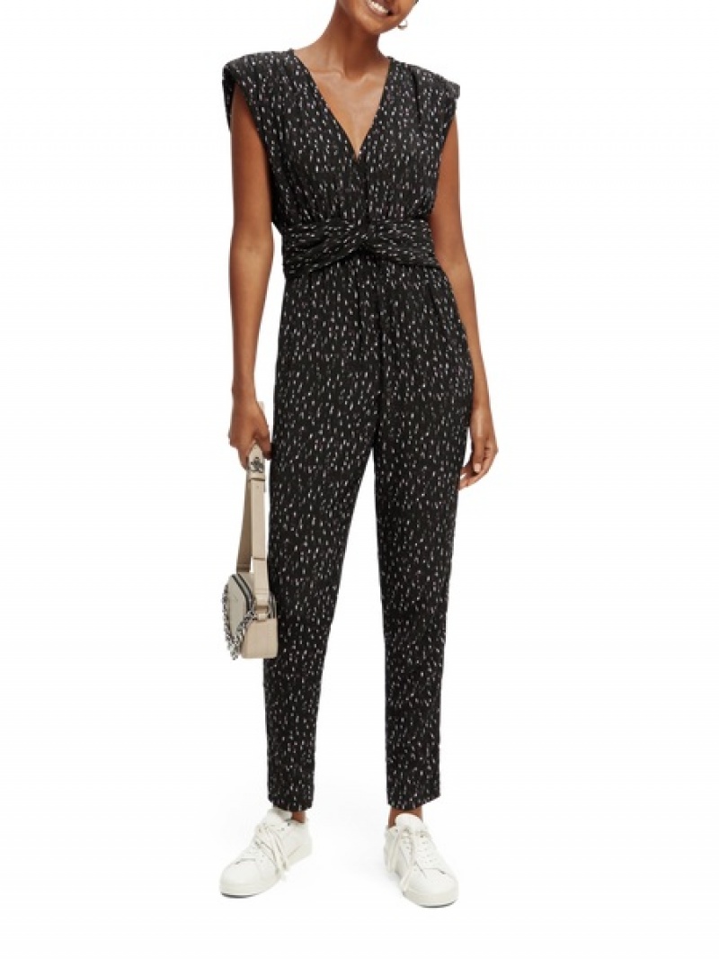 Scotch & Soda Ed V-neck Jumpsuit Damen Schwarz | SN-SAS56786